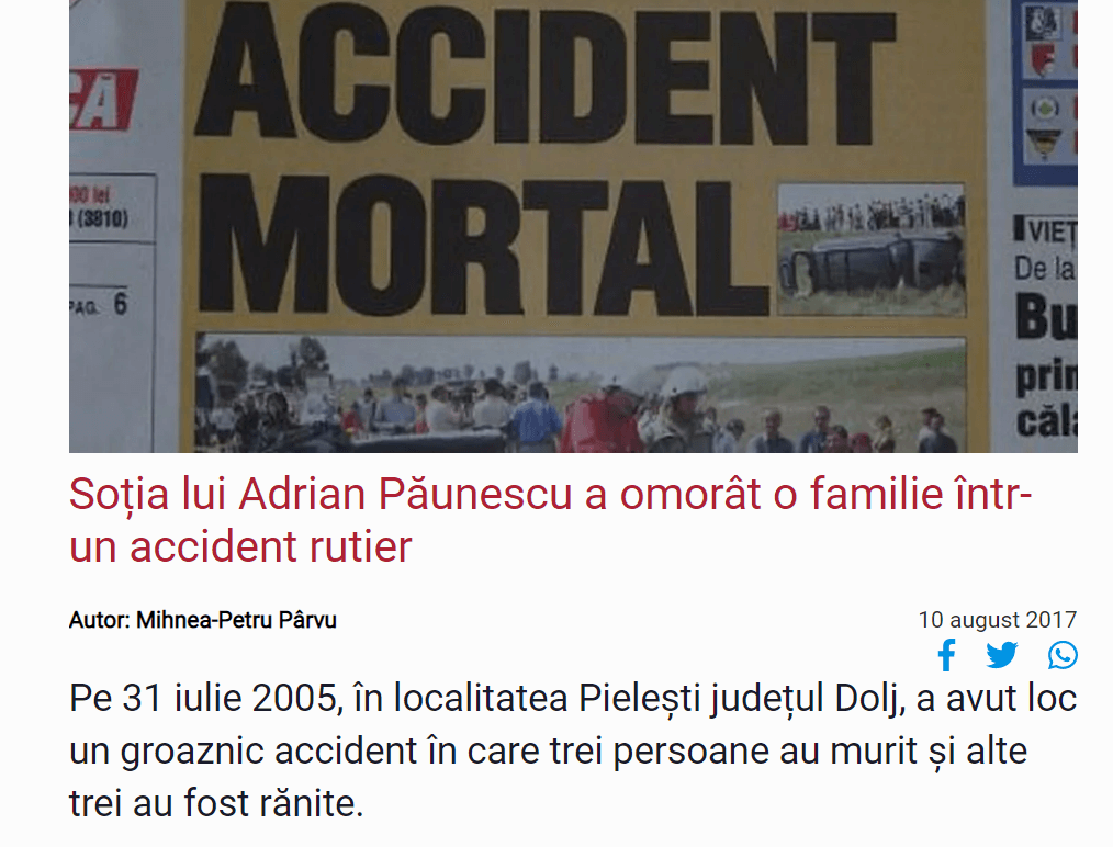 Accident, sotia lui Adrian Paunescu