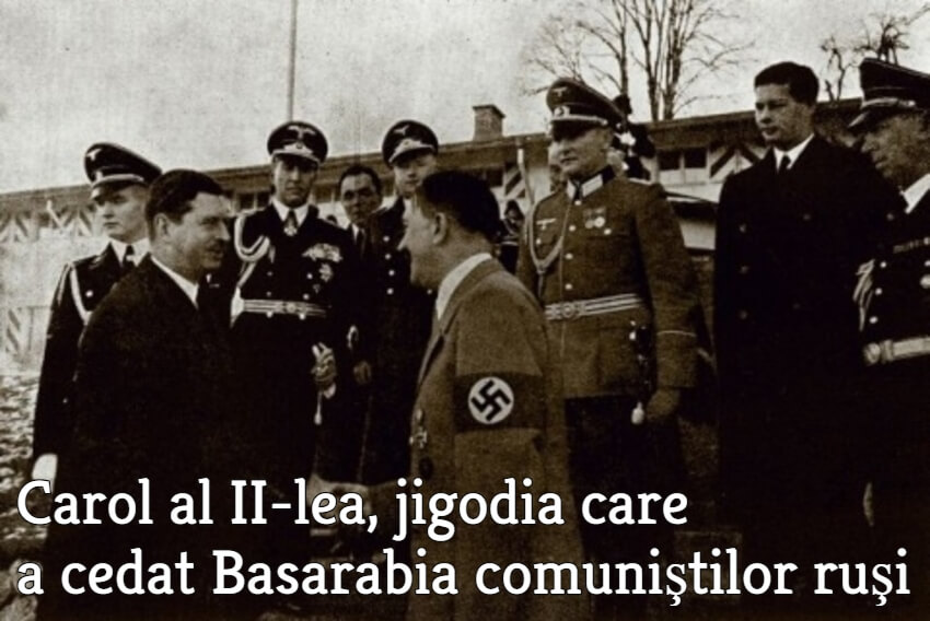 De la stânga: Carol al II-lea, Hitler şi, în plan îndepărtat, regele Mihai
